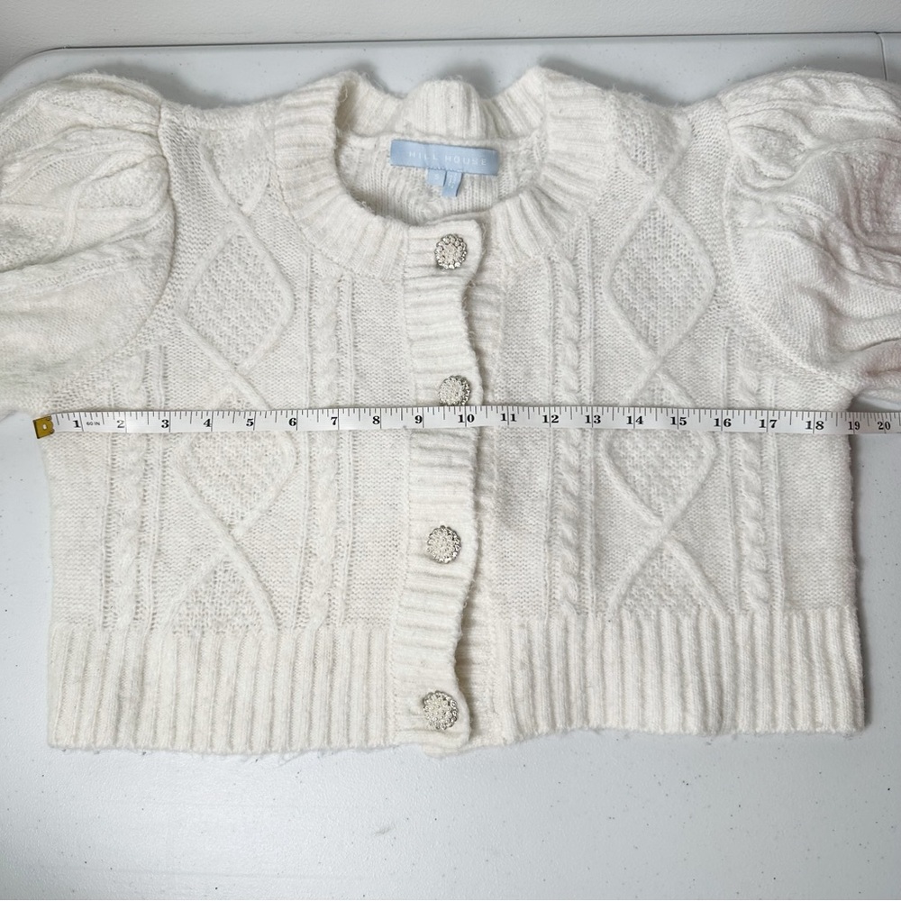 Hill House Ollie Sweater Cardigan Cropped Pearl Buttons Puff Sleeves Small White - Picture 8 of 12